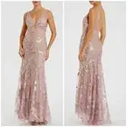 NWT Mac Duggal Pink Floral Embellished Sleeveless Plunge Neck Gown Rose Pink 8
