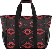 [sanluoli] Tote Bag For Women Collapsable Beach Bag Sandproof Canvas Laundry Totes, Gothic Darkness Evil Lips Eyes Red, 1 size