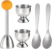 IsMwav Egg Cracker Topper Set Soft Hard Boiled Eggs Separator Tool 2 Egg Cups,2 Metal Spoons&1 Soft Boiled Egg Cutter or Opener Silver Stainless Steel Easy to Use