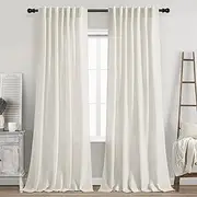 Nanspring Cream Linen Back Tab Curtains for Living Room 2 Panel Set Neutral Modern Farmhouse Window Curtain Semi Sheer Drapes Rustic P'' Pleated Look Natural Ivory Colored,52x84 (HKC09-NT5284)