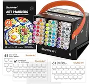 Shuttle Art 60 Colours Alcohol Markers, Dual Tip Art Markers Plus 1 Blender Art Pens for Drawing, Sketching Highlighting, Marker Pens with Carrying Case for Artists and Adult Colouring Manga Design
