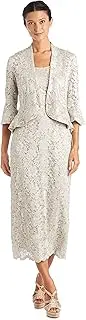 R&M Richards Women's Two Piece Lace Long Jacket Dress Missy