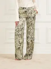 GUESS Women's Marciano Skin Print Giselle Straight Pant Size: 40, Viscose Rayon
