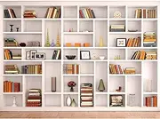 Allenjoy 7x5ft White Wood Bookshelf Backdrop Modern Library Backdrops for Photography Bookshelf Decorations