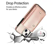 Case for iPhone 14, Leather Wallet Case With Card Pockets Back Flip Shockproof Cover Case-Rose Gold