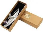 [SONGER] Metal Feather Bookmark with 3D Butterfly and Glass Bead Pendant, Exquisite Bookmark Book Marker for Book Lover, Teachers, Friends, Grandma, Woman and Kids (Silver Feather Purple Ball White F)