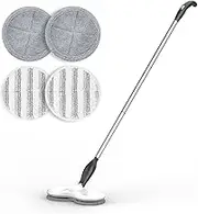 KOJEO Electric Mop for Floor Cleaning, As Seen On TV, Cordless Spin Mopper Motorised Mops for Hardwood Tile Laminate Floor Clean, Floor Polisher with 6 PCS Replacement Mop Pads, Black, Height: 47.2IN