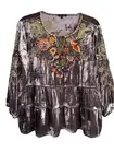 NWT John Mark Mocha Coffee Embroidered Boho Brown Velvet Top Womens Petite Large
