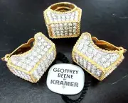 GEOFFREY BEENE For KRAMER Blinding Ice Rhinestone Modernist Ring Earring Set