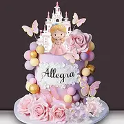 DRWATE 39 PCS Princess Cake Topper Castle Cake Decoration with Butterflies Artificial Flowers and Balls for Girls Kids Happy Birthday Party Decorations Princess Baby Shower Supplies (Pink and Purple)