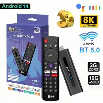 Media Player Fire TV Stick 8K HD Android 14.0 Dual WiFi Bluetooth Voice Remote