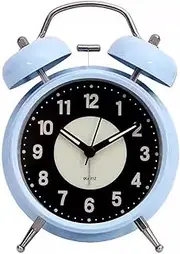 Alarm Clock Retro Metal Twin Bell Alarm Clock with Night Ligh Silent Non-Ticking Luminous Quartz Analog Desk Clocks Bedside Alarm Clock(Blue) Aqiong
