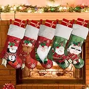 BYVCUI Christmas Stockings Set of 5, Large 46cm Xmas Stockings Christmas Gnomes Fireplace Hanging Stockings with Plush Cuff, Christmas Tree Decoration (Plush Cuff)