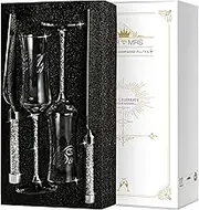 iooiluxry Wedding Champagne Flutes and Cake knife Server Set, Mr and Mrs Champagne Flutes, Bride and Groom Champagne Glasses and Cake Cutting set for Wedding Gifts