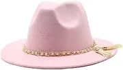 [Dcvmvmn] Men and Women Classic Fedora Hat with Pearl Tassel Chain Woolen Jazz Hat Big Brim Hat Flat Panama Hat, 02, One Size