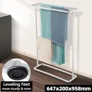 Bath Metal Towel Stand Rail Rack Shelf Drying Freestanding Holder White 65x96cm