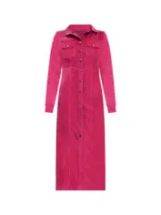 LOFT HOT PINK CORDUROY SNAP FRONT MIDI POCKET SHIRT DRESS - NWT - SZ 10
