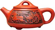 XENITE Tea Kettle Teapot 330ML Purple Sand Teapot Handmade Stone Scoop Pot Household Tea Maker Vintage Engraving Teapot Gift Tea Kettle Teapots