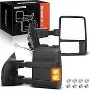 A-Premium Mirror Replacement for Ford F-250 F-350 F-450 F-550 Super Duty 1999-2007 Towing, Power, Heated, Black Texture, yellow, Turn Signal, Running light, Front Left and Right, A Set of 2