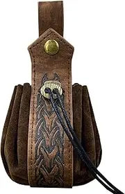 JAOYU Medieval Leather Bag Belt Faux Leather Drawstring Bag Leather Drawstring Belt Bag Renaissance Medieval Coin Bag for Men Women Medieval Coin Bag, Medieval coin pocket