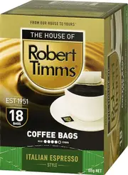 4 x 18pk Robert Timms Italian Espresso Style Coffee Bags