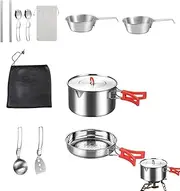 Camping Pot - Camping Cooking Set | Camping Cookware Pots And Pans Set | Camping Frying Pan, Stainless Steel Outdoor Cookware Camping, Camp Kitchen Set With Storage Carrying Bag For Backpacking, Backy