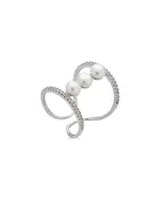 BELPEARL Silver 5-6mm Pearl CZ Ring