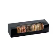 PacknWood 210MAC7F Black Box With Window For 7 Macarons - 8.46 x 2.68 x 1.89 ...