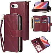 for iPhone 16e Case, for iPhone 16e Wallet Case[9 Card Slots+1 Cash Slot] PU Leather Stand Flip Zipper Wallet Cover[6.1 inch]-Wine Red