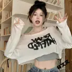 【SHEIN】全球快時尚   慵懶風上衣 字母印花 長袖防曬T恤女 夏季小衆寬鬆短袖上衣 顯瘦短款上衣（MR倉）