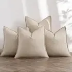 Beige Linen Pillow Covers Pack of 4 Decorative Natural Solid Throw Pillow Cov...
