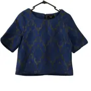 AX Paris Size 10 Ladies Top Cropped Blue/black 60% wool 40% polyester NWT