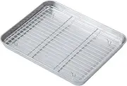Baking Sheets and Racks Set Stainless Steel Baking Sheet Chef Baking Sheet with Wire Rack Set for Oven and Dishwasher Non Toxic Heavy Duty Easy Clean(22×17.5×2.5CM,430 Square Plate + 304 Shelf)