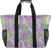 [sanluoli] Storage Bags Foldable Beach Tote Sandproof with Handles Carrier Bags, Lilies and Ferns Purple, 1 size