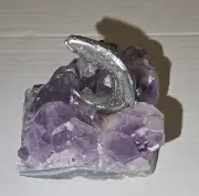 Fish Jumping Figurine Purple Amethyst Crystal Geode Quartz Rock 2"x3"