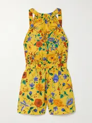 [Cara Cara] Cara Cara - Colomba Tie-detailed Floral-print Cotton-poplin Playsuit - Yellow - large large Yellow