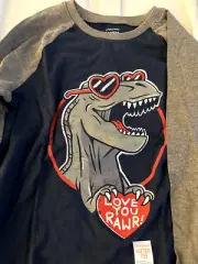 Boys Size 12 Jumping Beans Softest Tee Dinosaur with Heart Glasses love you rawr