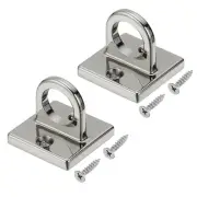 Pad Eye Plate U Hooks, 2 Pack Metal Ceiling Hook Wall Mount Loop, Matte Silver