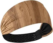 [Yoogain] Striped Brown Wood Texture Vintage Cooling Wide Headbands Elastic Head Bands for Women for Yoga Yoga Hiking Cycling