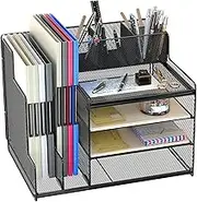 Desk Organizer with Drawers | Metal Desk Organization Mesh Office Organizer | Multi-Function Large File Storage with Pen Holder for Men & Women
