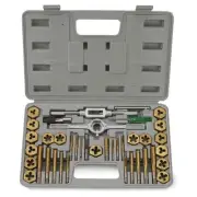 40 PC PIECE TITANIUM METRIC MM SIZE INCH STEEL TAP & AND DIE TOOL SET KIT