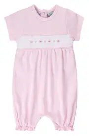 Feltman Brothers Smocked Flower Romper in Pink at Nordstrom, Size Newborn