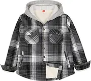 [ThCreasa] Unisex Toddler and Kids Plaid Snap Sherpa Lined Flannel Shacket Shirt Jacket with Hood