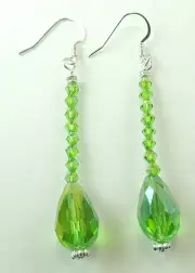 Earrings Long Green Crystal with Briolettes & Bicones Bridesmaid Jewelry
