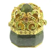 Royal Emerald Green Crown Trinket Box Enameled Figurine With Swarovski Crystal