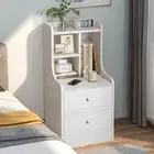 Bedside Table Bedroom Warm White Minimalist 2 Drawers Wooden Knobs 47x39x7 WT-47