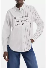 Desigual Cam Yokohama Mixed Stripe Poplin Button-Up Shirt, Small, Retail $129