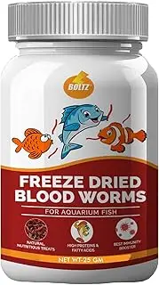 Boltz Freeze Dried Blood Worms Fish Food 25 Grams for Bettas, Tetras, Arowana, Flowerhorn, Oscar Fish (25 GM)