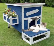 Cat House for Outdoor Cats, Cute Outdoor Feral Cat House, Weatherproof Wooden St
