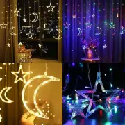 Solar/Plug Powered Star Moon LED Curtain Fairy String Light Wedding Party Deco